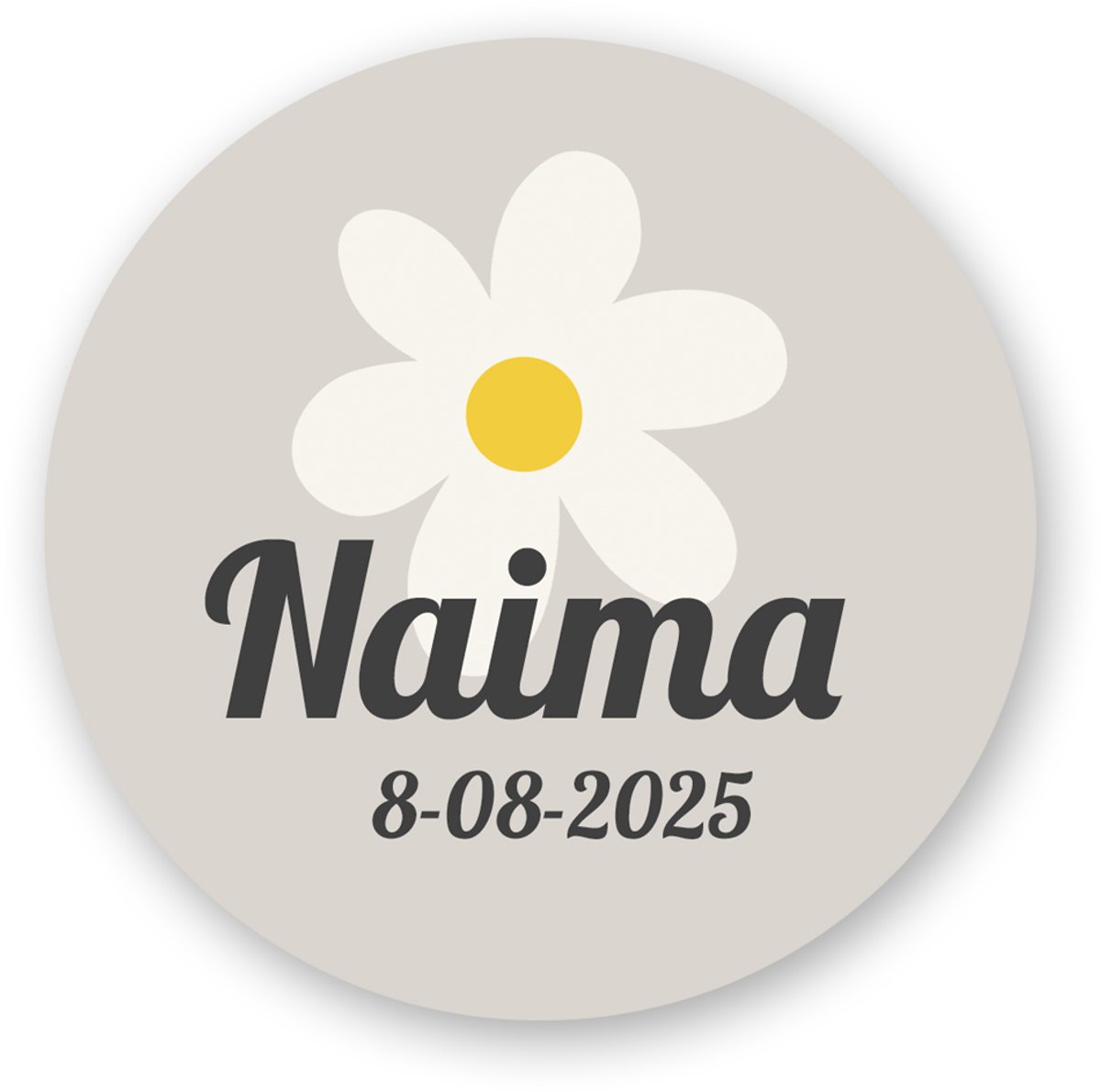 Geboorte Sluitstickers Madelief – Beige - Gepersonaliseerd met Naam & Geboortedatum – Ø 4 cm – Set van 25 stuks - Sluitzegels - Pimp Studio