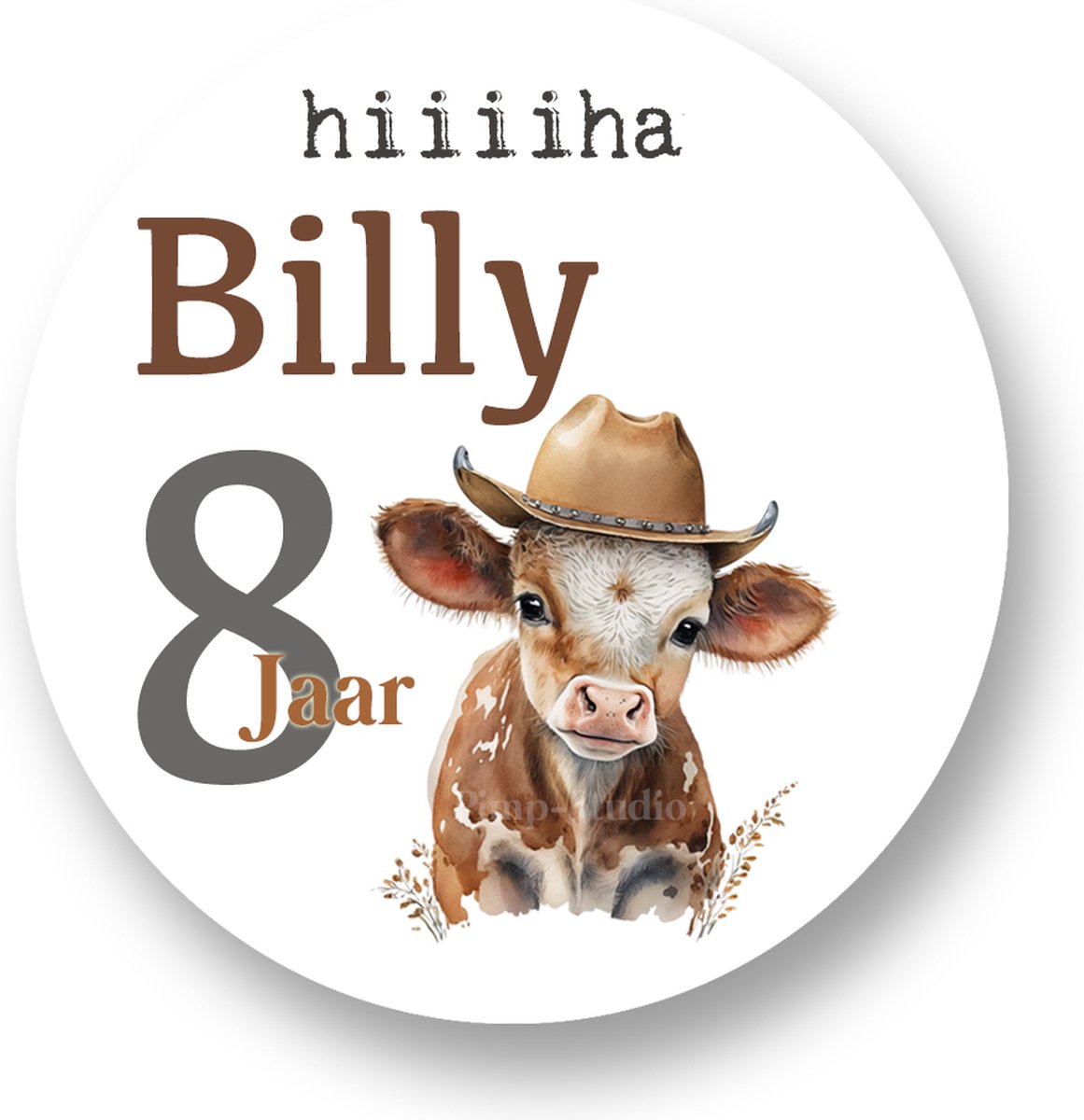 Traktatie Stickers Met Naam en Leeftijd - Cow-Boy !! - Gepersonaliseerd - Sluitstickers - Kinderfeest Traktatie - Uitdelen - Uitdeeltraktatie - Wensetiket - Rond - 40mm - Glossy sticker