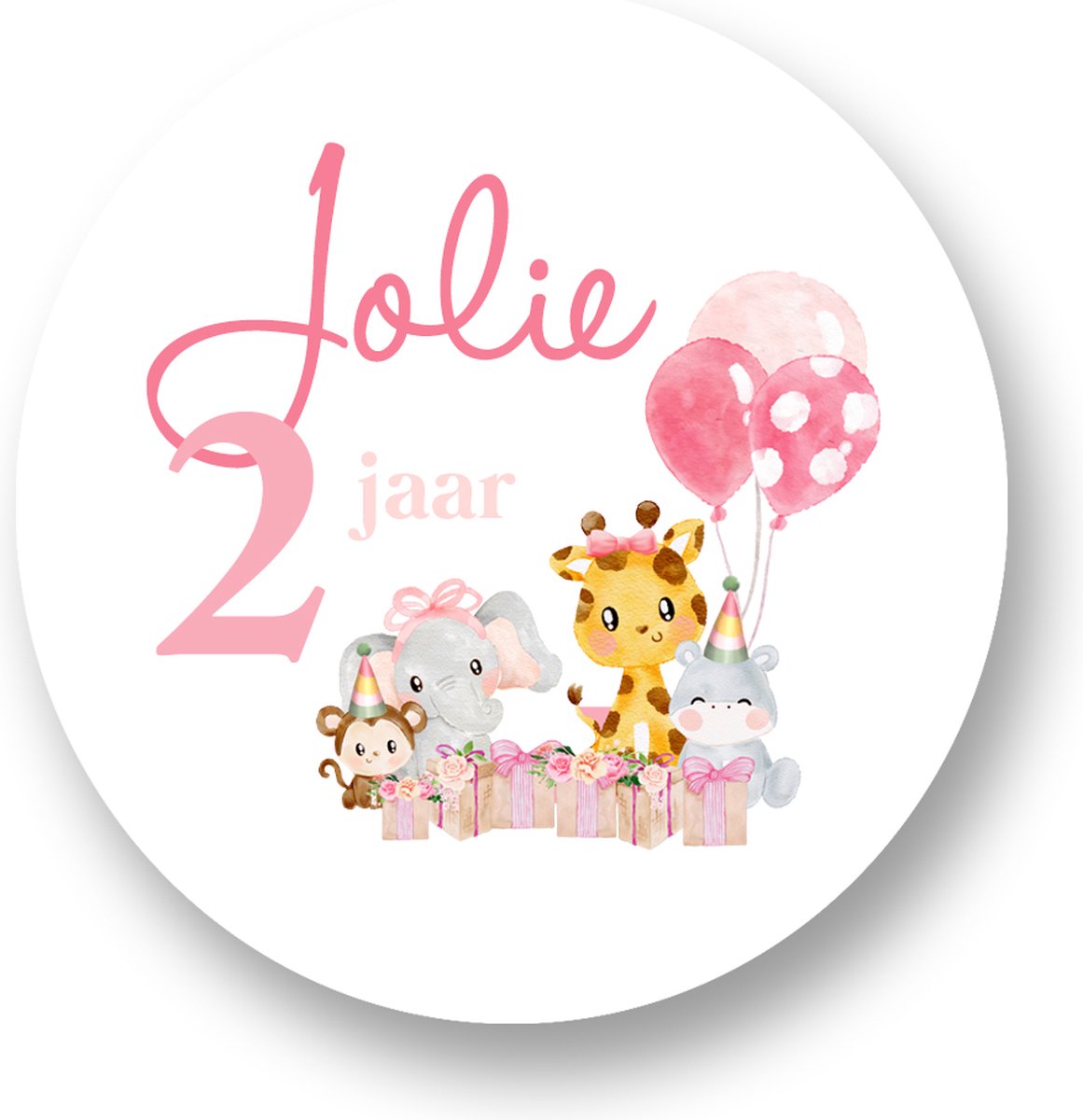 Traktatie Stickers Met Naam en Leeftijd - Cuties - Gepersonaliseerd - Sluitstickers - Kinderfeest Traktatie - Uitdelen - Uitdeeltraktatie - Wensetiket - Rond - 40mm - Glossy sticker