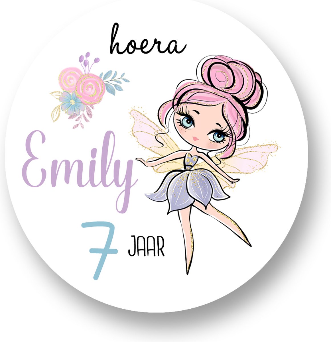 Traktatie Stickers Met Naam en Leeftijd - Fairy - Gepersonaliseerd - Sluitstickers - Kinderfeest Traktatie - Uitdelen - Uitdeeltraktatie - Wensetiket - Rond - 40mm - Glossy sticker