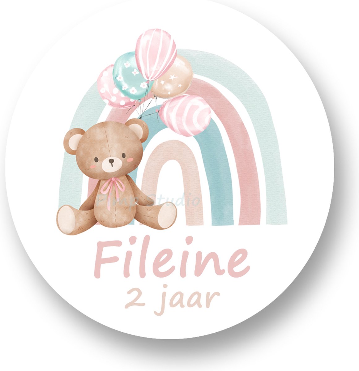 Traktatie Stickers Met Naam en Leeftijd -Regenboog* - Gepersonaliseerd - Sluitstickers - Kinderfeest Traktatie - Uitdelen - Uitdeeltraktatie - Wensetiket - Rond - 40mm - Glossy sticker