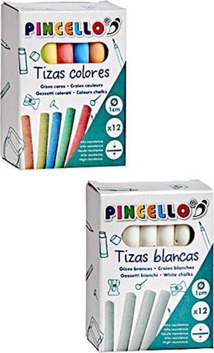 Pincello Krijtjes Junior 1 Cm Wit/rood/geel/blauw/groen 24 Stuks