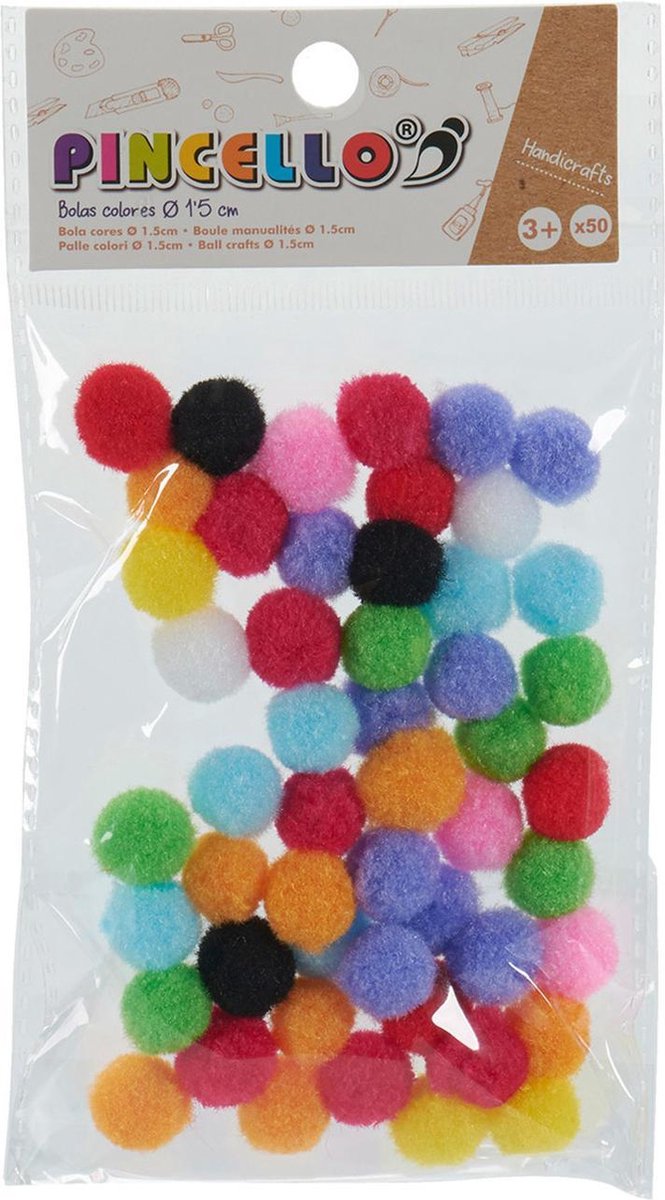 Pincello Pompoms 1,5 Cm Textiel 50 Stuks