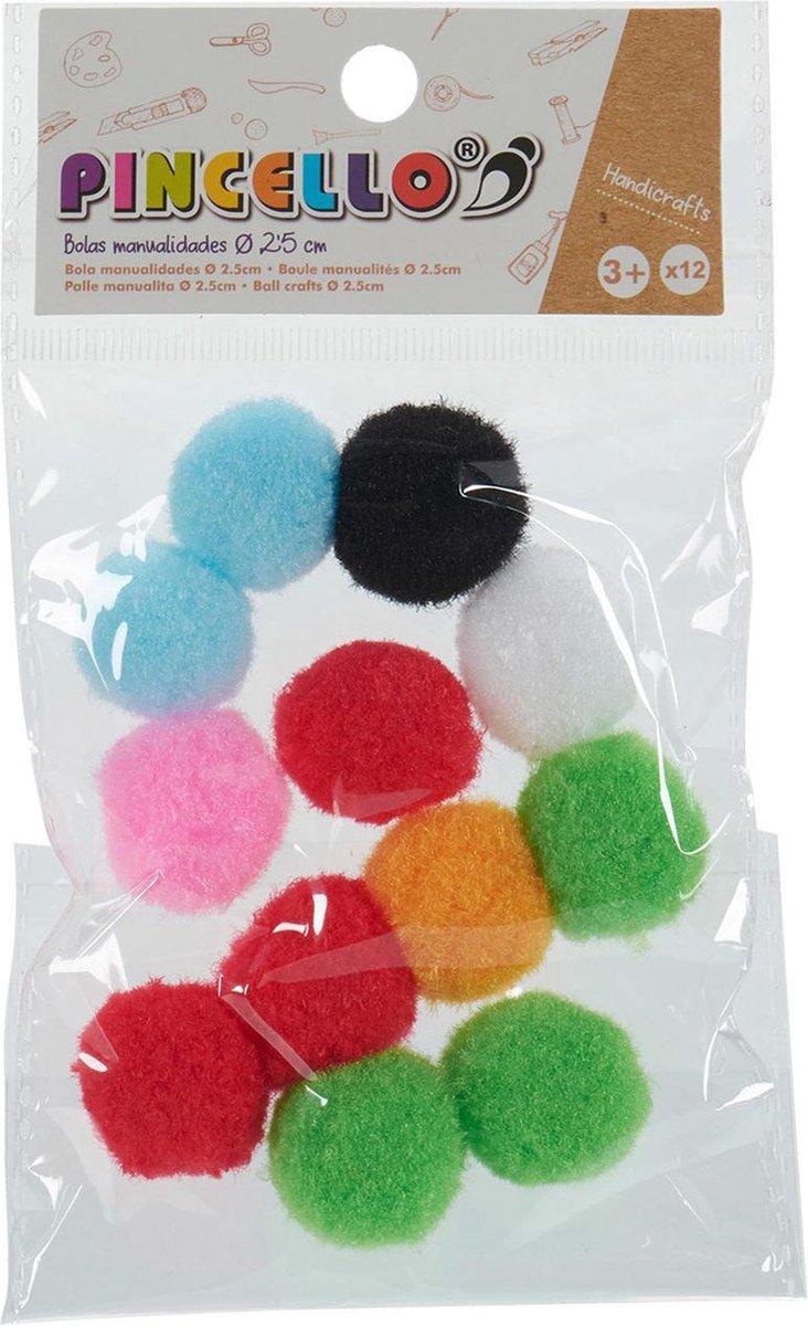 Pincello Pompoms 2,5 Cm Textiel 12 Stuks