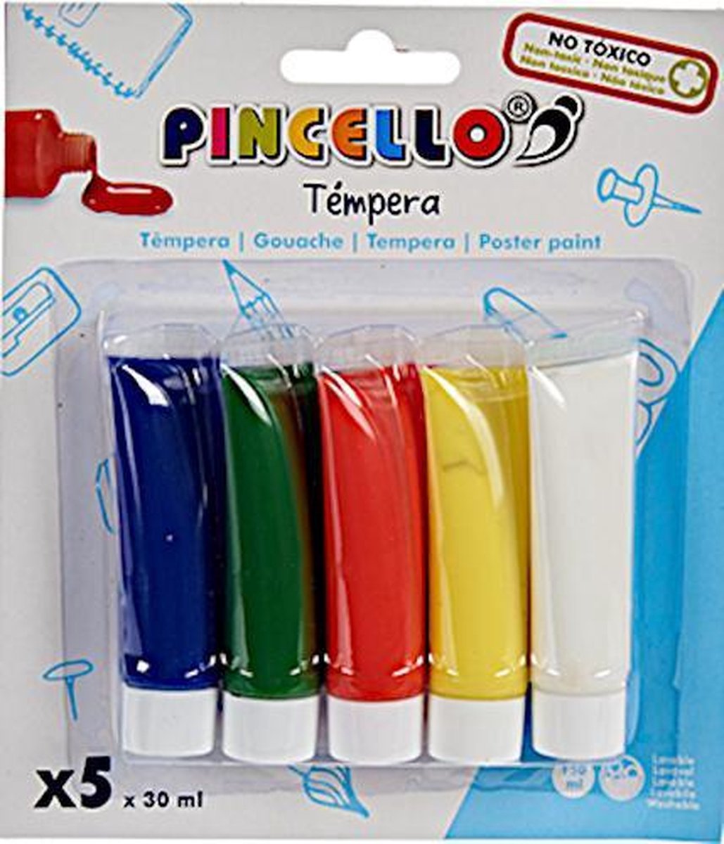 Pincello Temperaverf Junior 150 Ml Blauw/rood/geel 5 Stuks