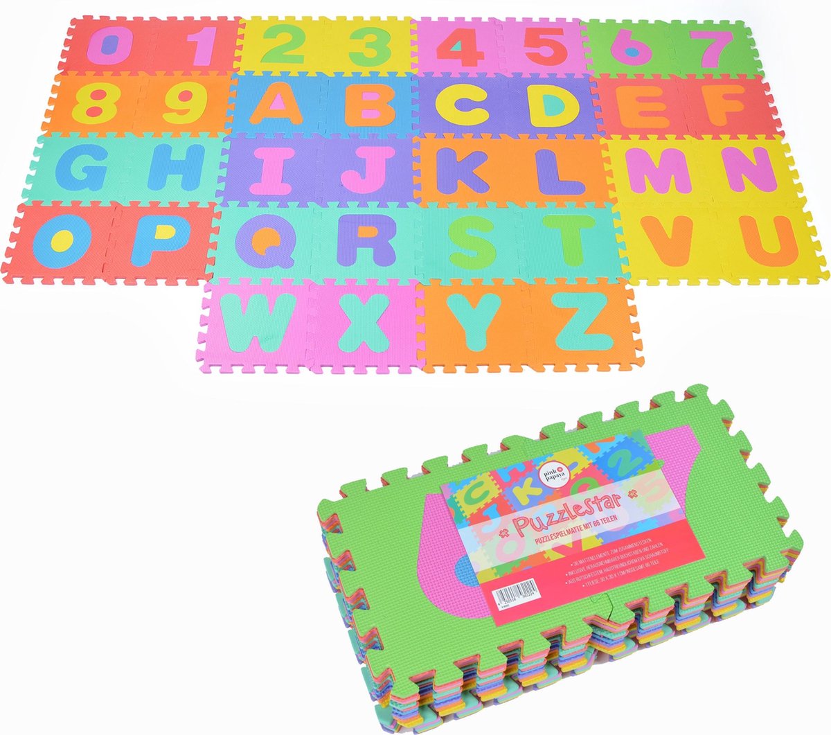 Pink Papaya Puzzelmat met letters en cijfers Puzzlestar ABC/123