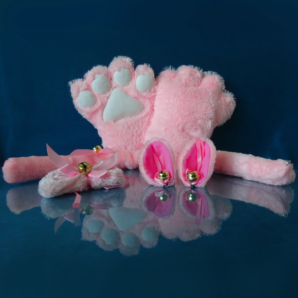 Roze Katten Set - 4-delig - oren, staart, poten, strikje - PinkPonyClubnl