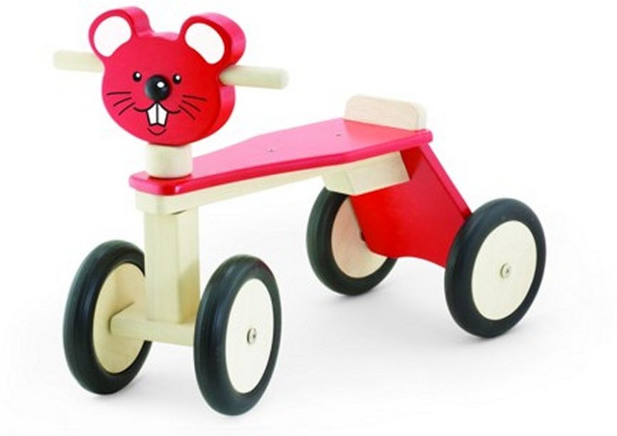 Pintoy Houten Loopfiets Muis met 4 Wielen Rood