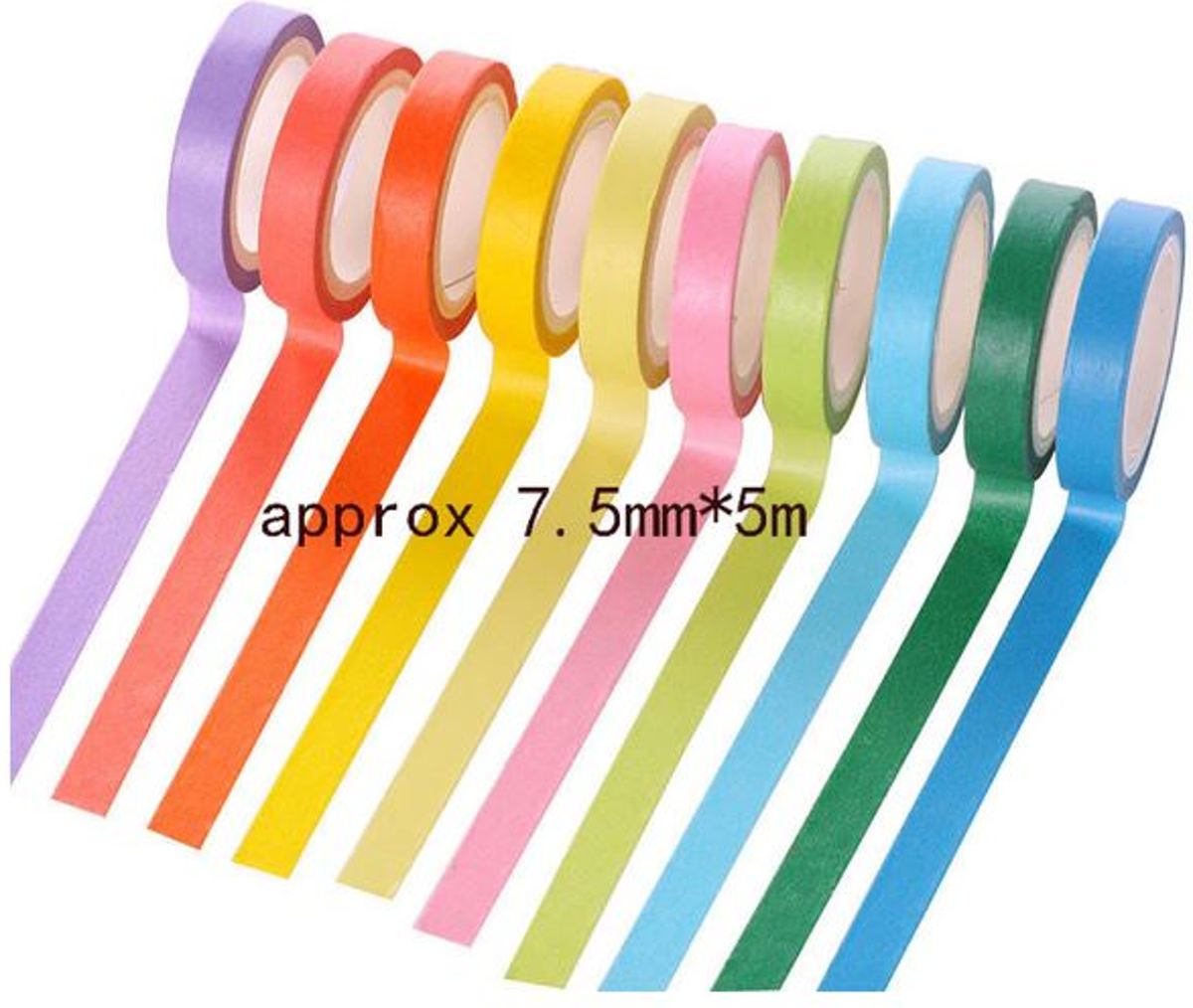 10 rolletjes papieren tape multicolor - per rol 5 meter x 7,5mm