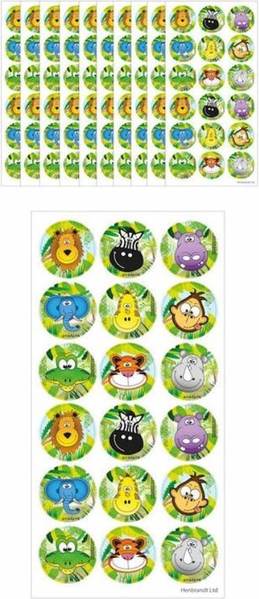 10 velletjes Jungle dieren stickers 9x18 cm