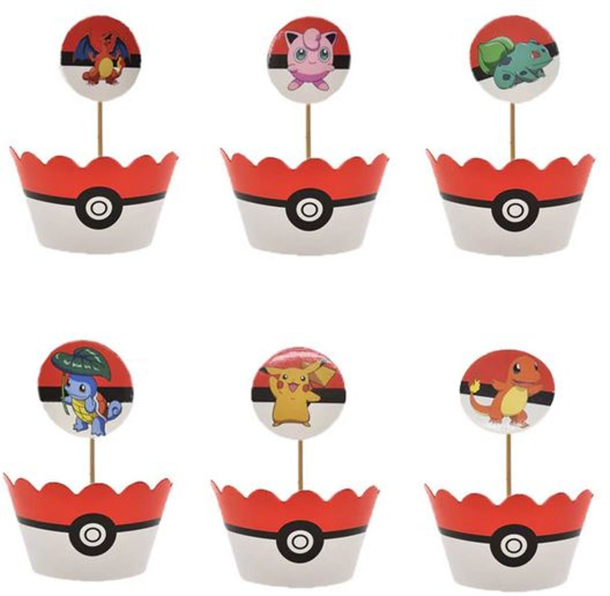 12 stuks Pokemon cupcake omslagen + 12 toppers