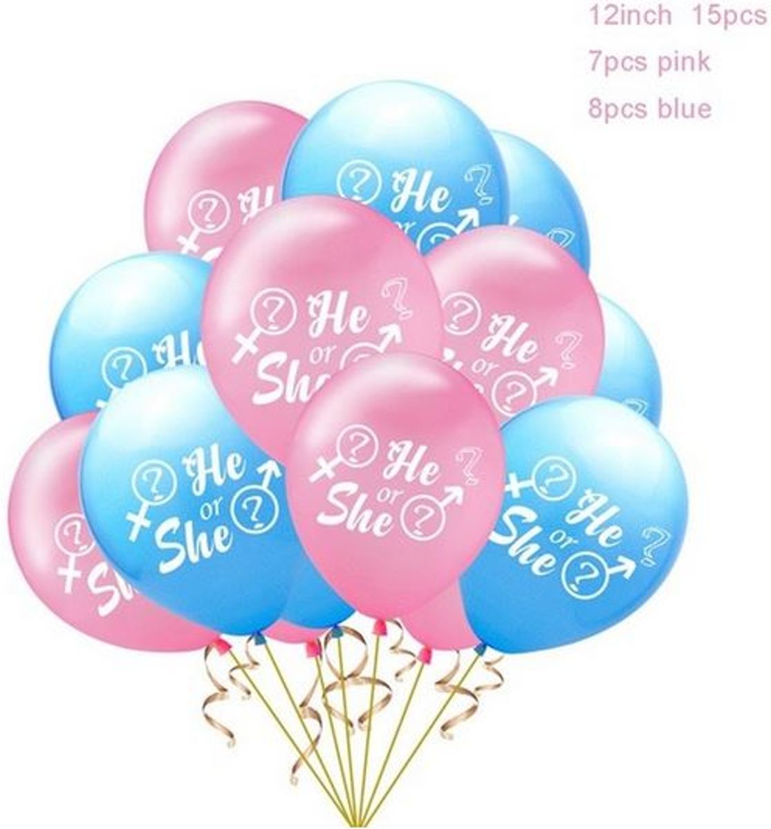 15 stuks ballonnen He or She blauw - roze babyshower