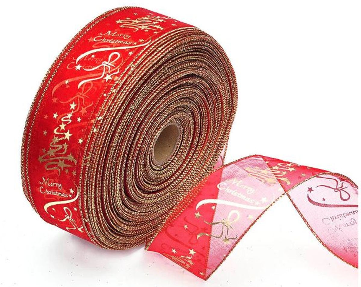 2 meter kerst lint Merry Christmas rood/goud 6.3 cm breed