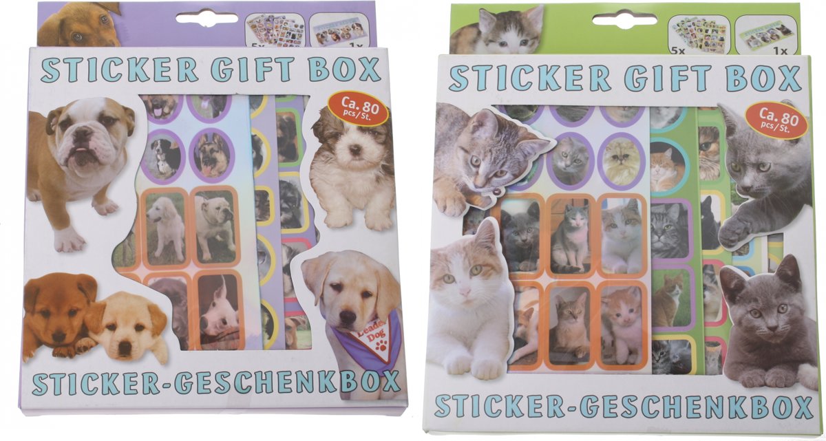 2 stuks geschenkdozen stickers honden en katten (160 stickers)