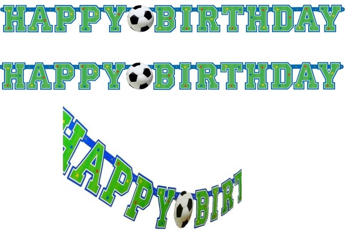 2 stuks slinger voetbal Happy Birthday 130 x 10 cm