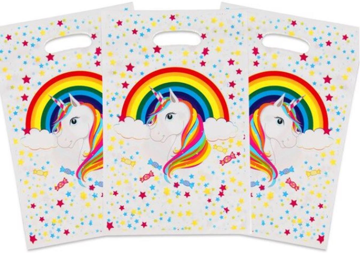 20 stuks traktatie zakjes - uitdeelzakjes Unicorn regenboog 16.5 x 25 cm