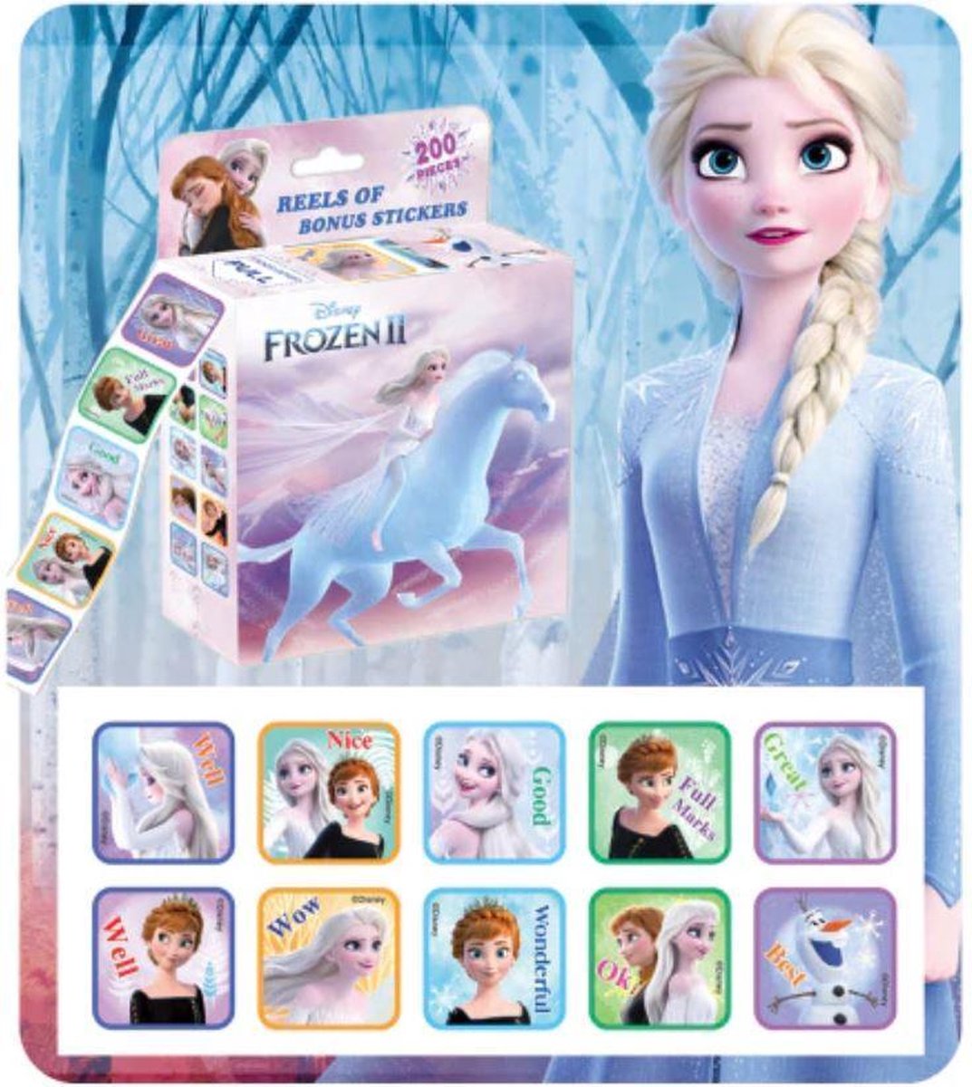 200 stickers op rol in display doosje Frozen