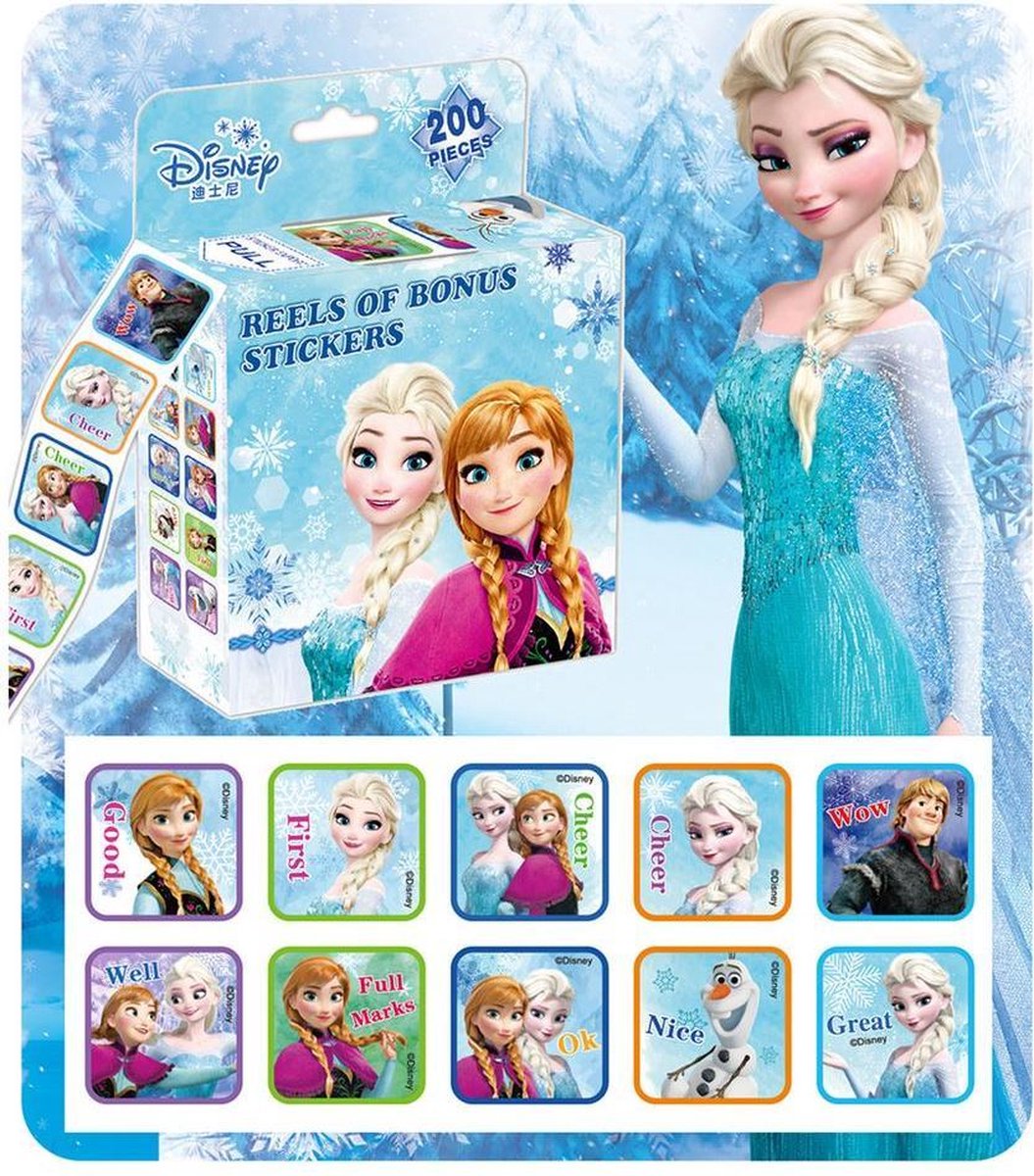 200 stuks stickers op rol in display doosje Frozen