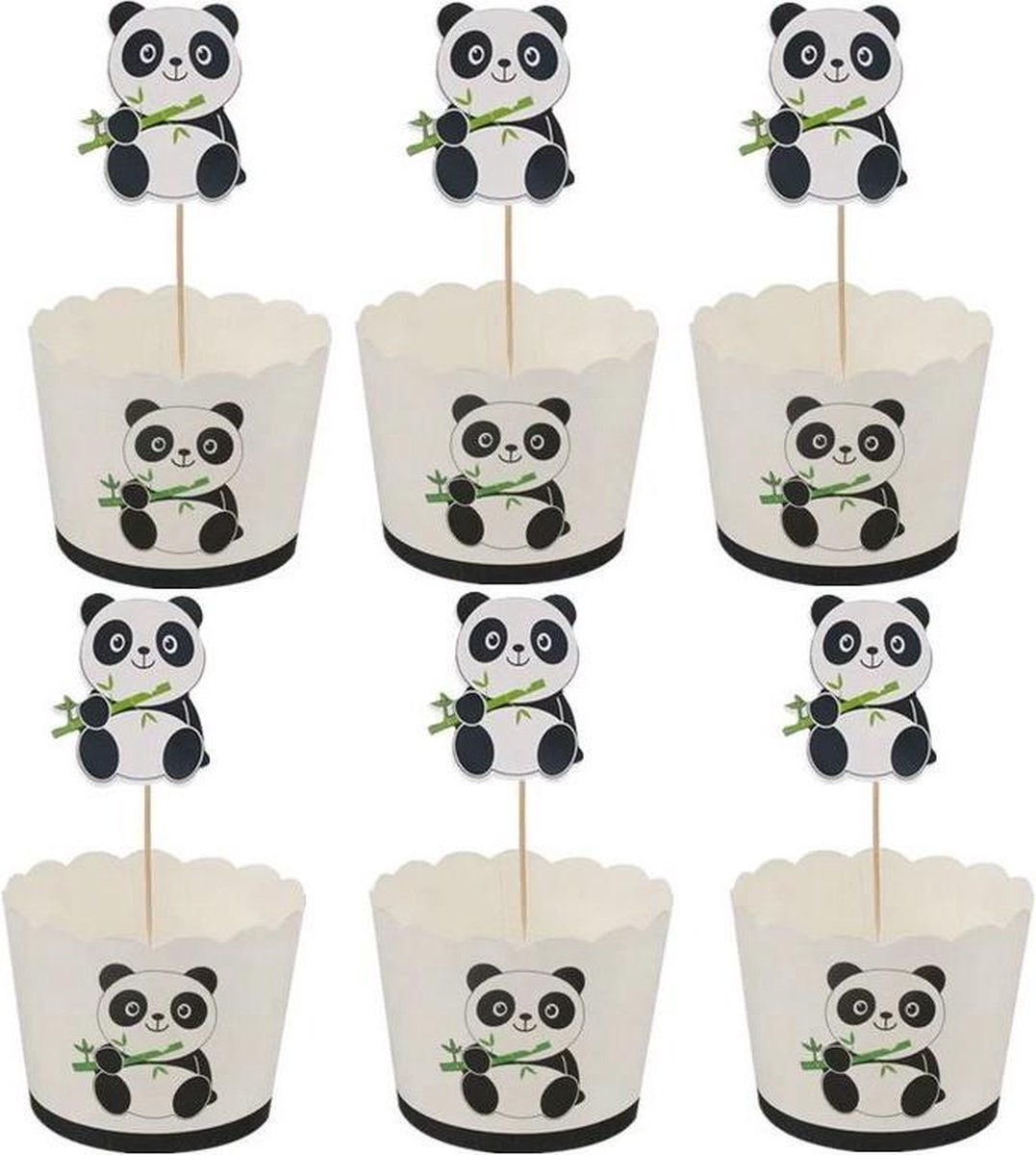 24 stuks cupcake omslagen panda + 24 cupcake toppers