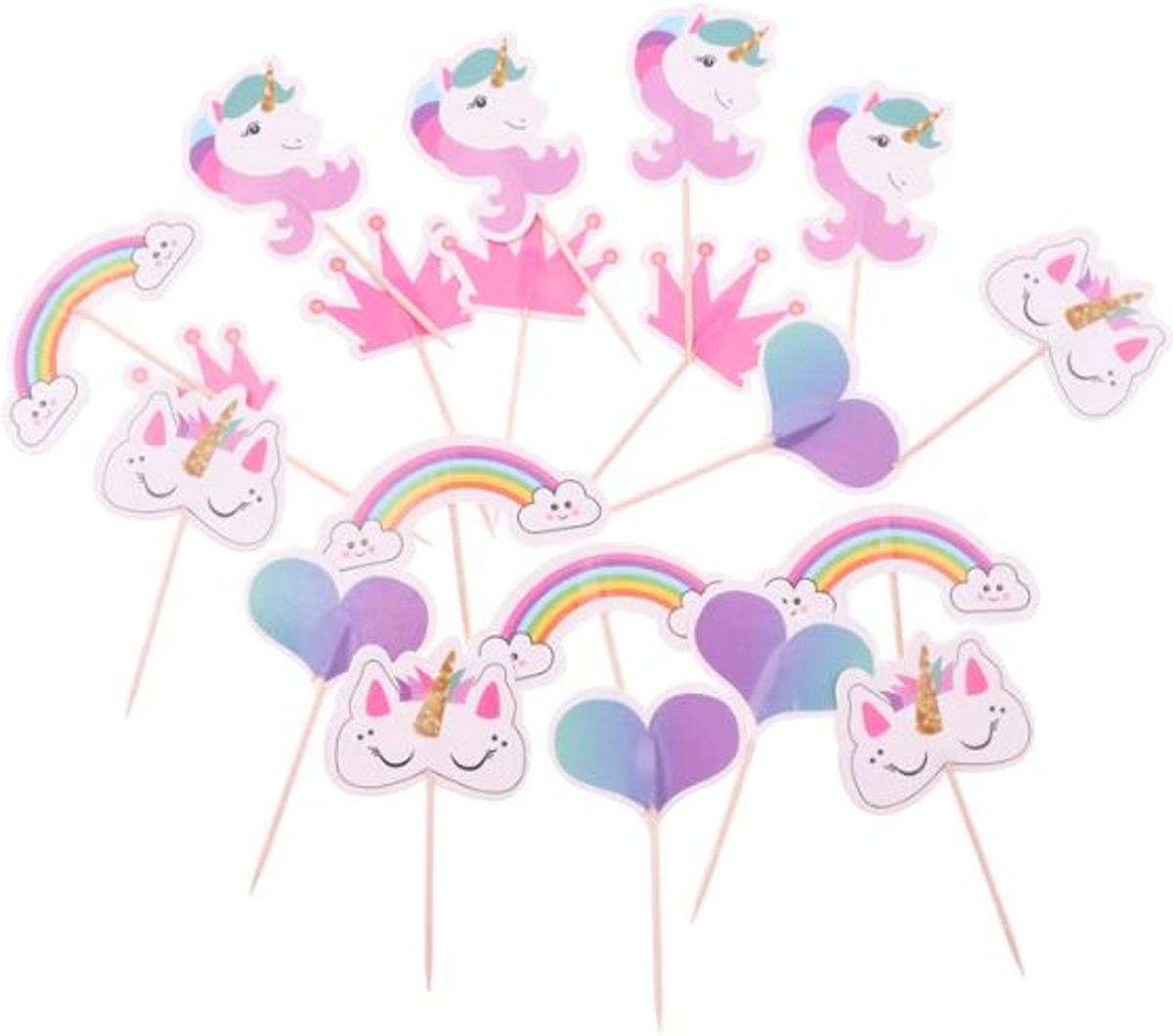 24 stuks cupcake toppers assorti Unicorn