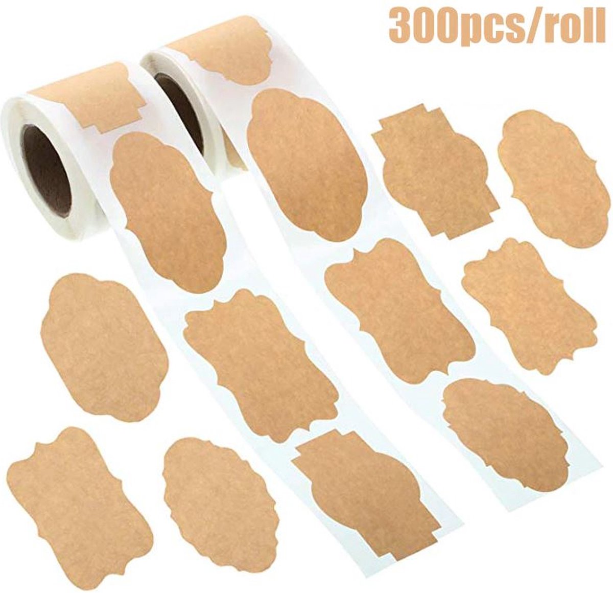 300 stuks kraft naam stickers op rol 3x5 cm - Pippashop