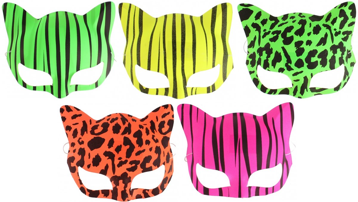 5 stuks fluoserende tijger maskers