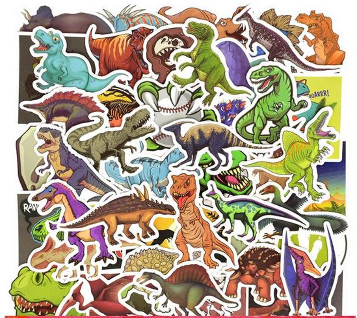 50 stuks dinosaurus stickers 3x7 cm