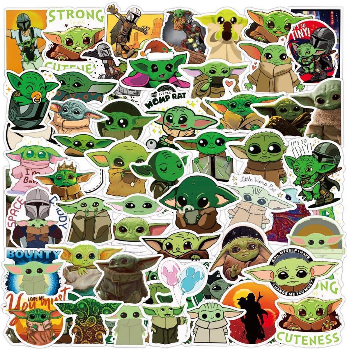 50 stuks stickers Yoda 4 tot 8 cm