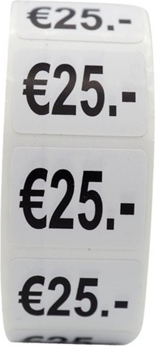 500 stuks prijsstickers 25 euro op rol wit