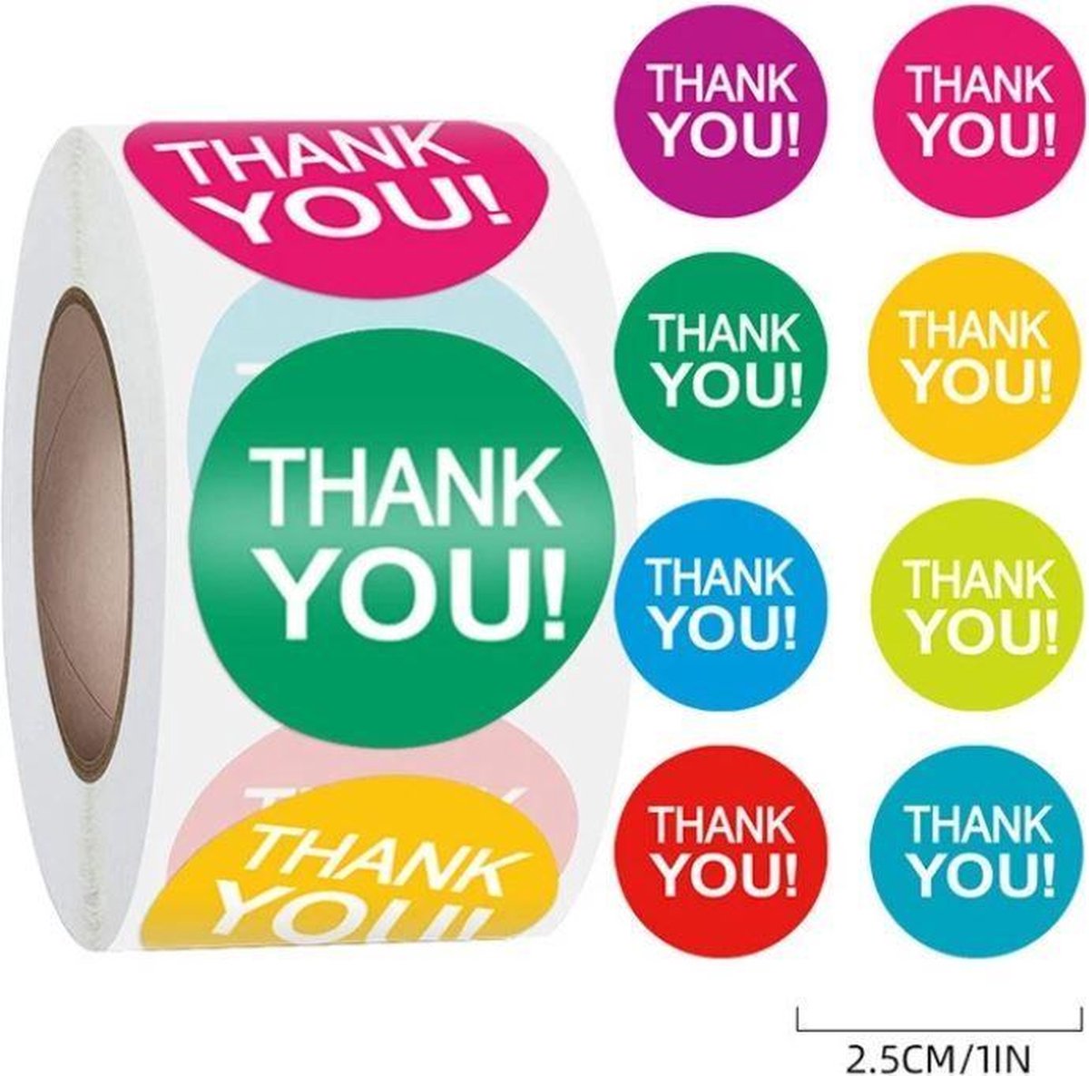 500 stuks stickers op rol Thank You multicolor 2,5cm