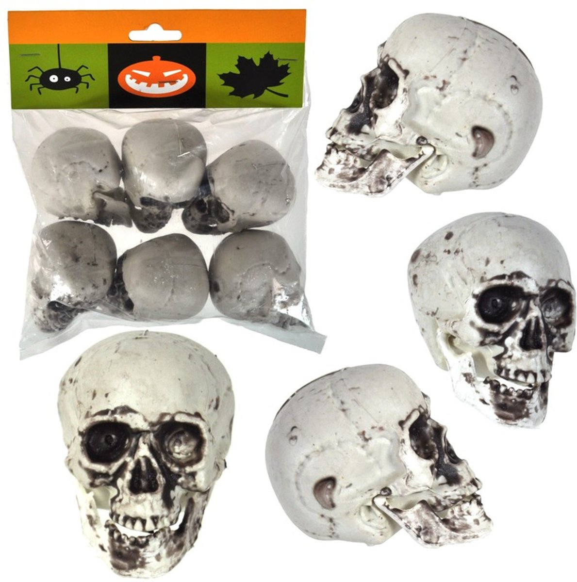 6 stuks decoratie schedels 6 cm - doodshoofd - skull