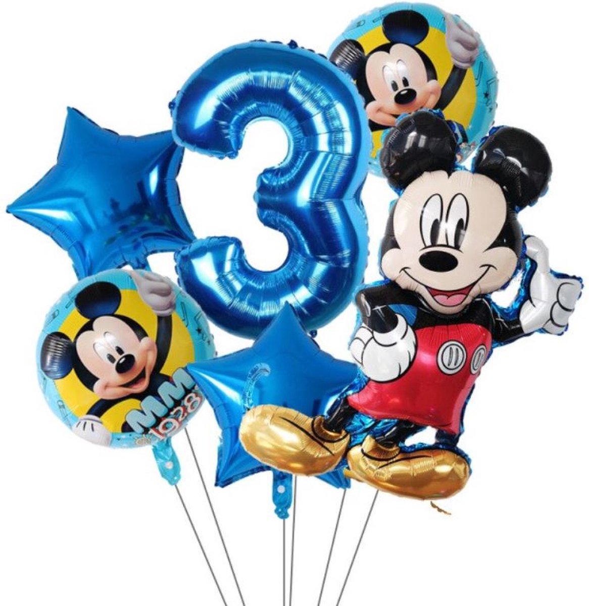 6 stuks folie ballonnen Mickey Mouse 3 jaar