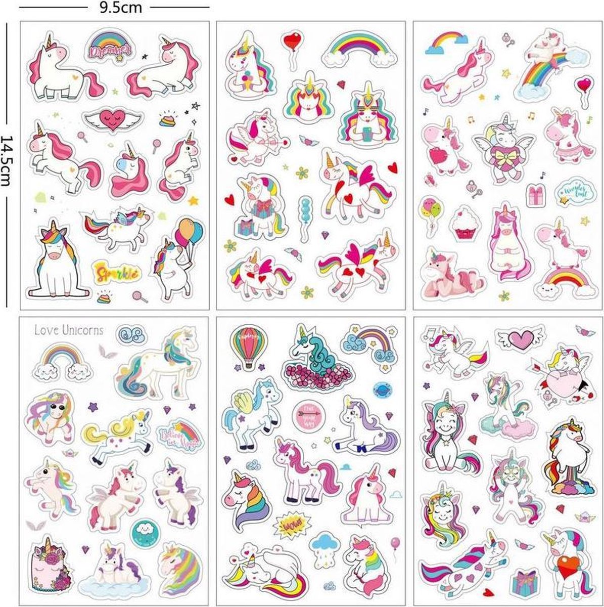 6 velletjes unicorn stickers