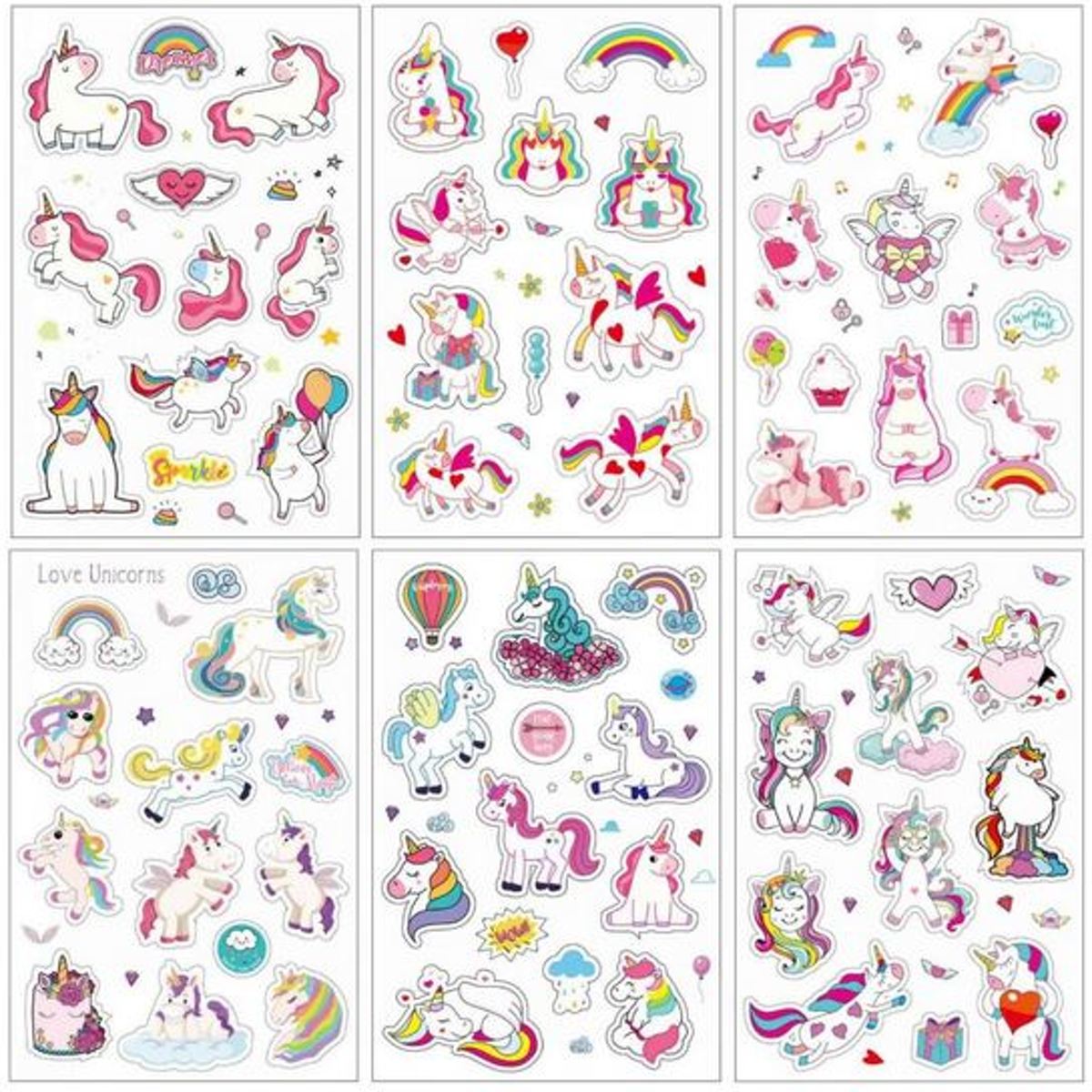 6 velletjes unicorn stickers