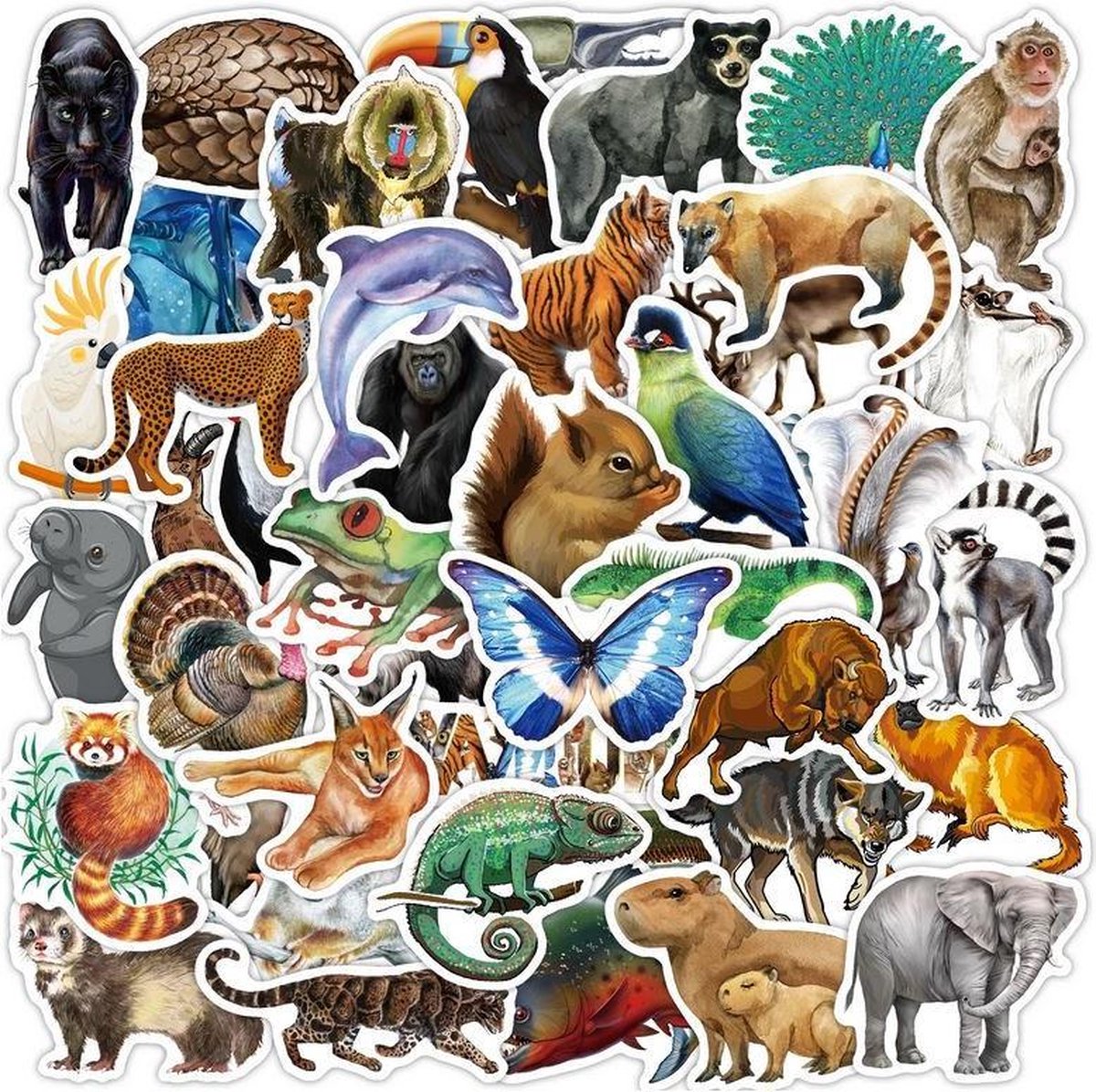 80 stuks stickers dieren 4 tot 8 cm