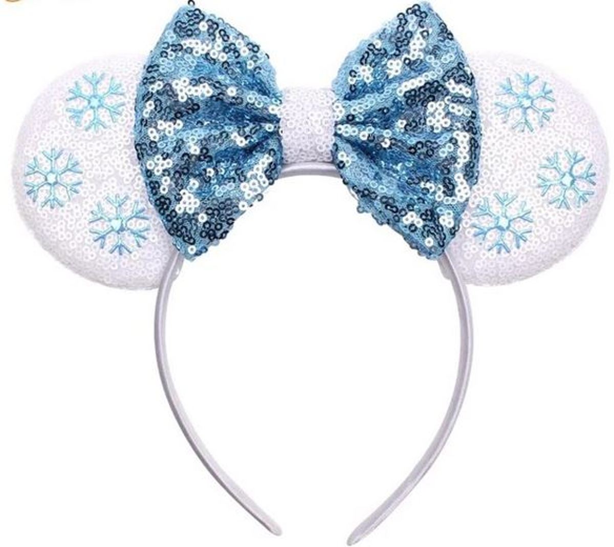 Diadeem Minnie Mouse blauw-wit pailetten sneeuwvlokken