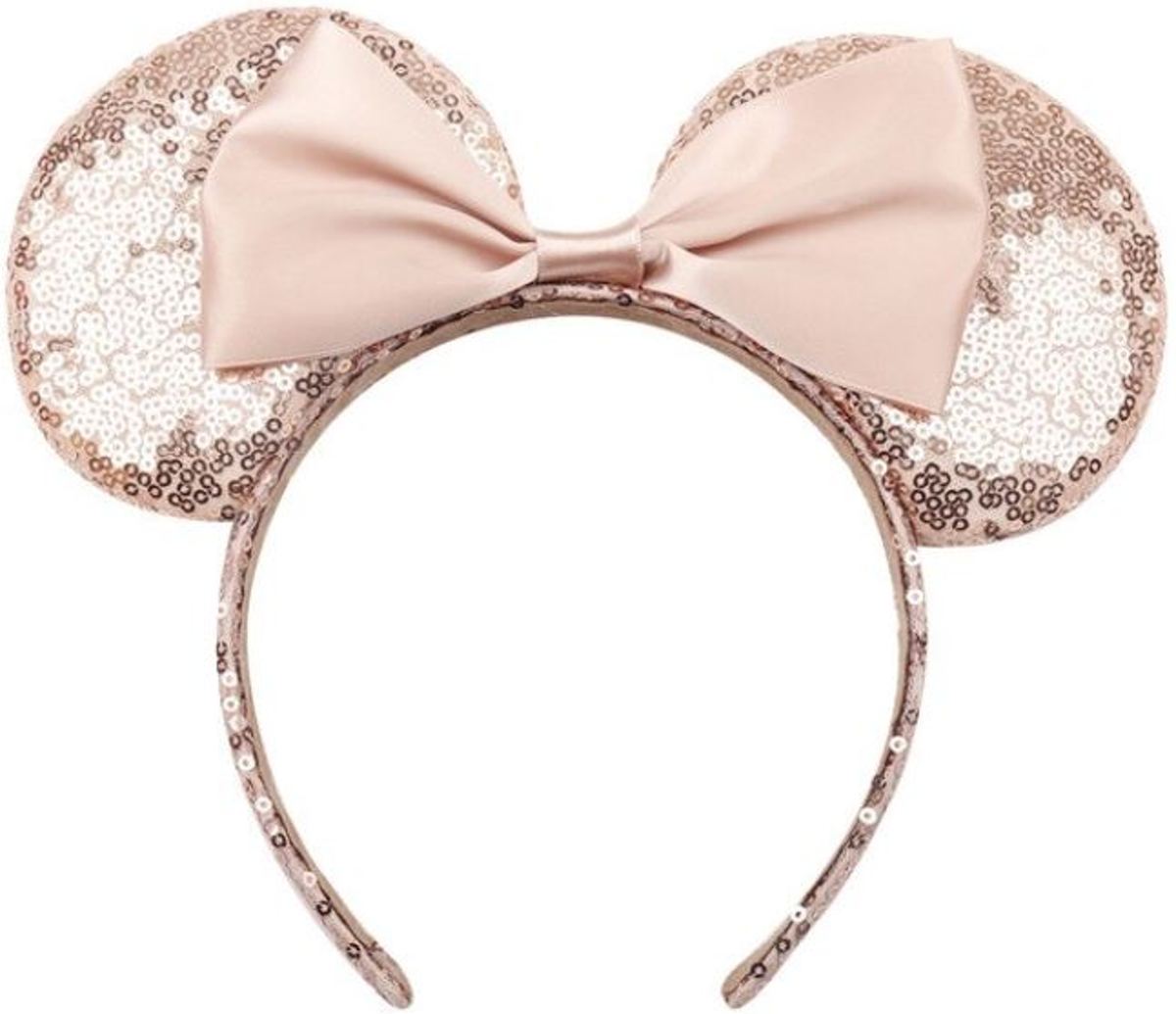 Diadeem Minnie Mouse zalmkleur met pailetten en strik