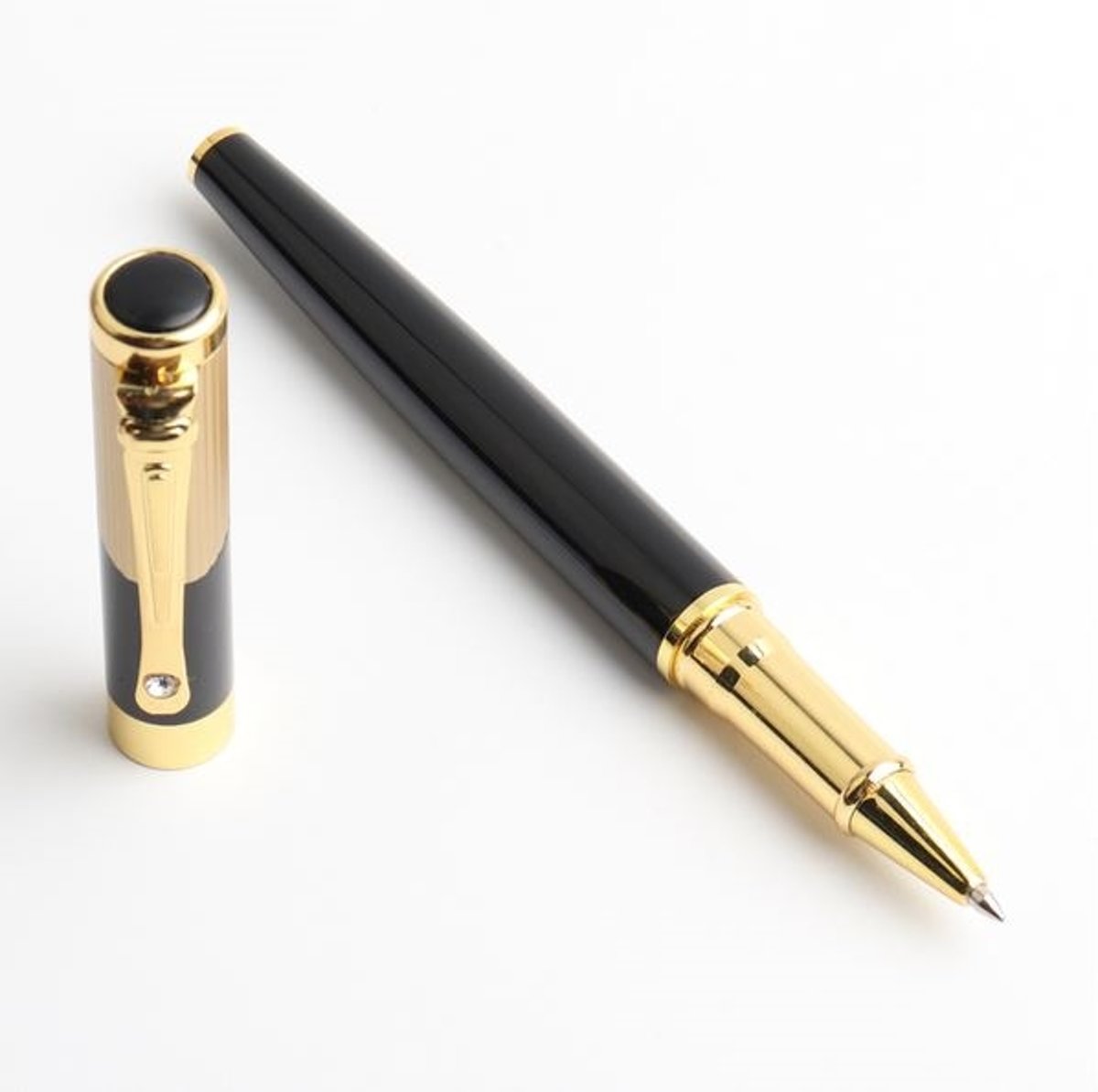 Luxe metalen gelpen zwart / goudkleur