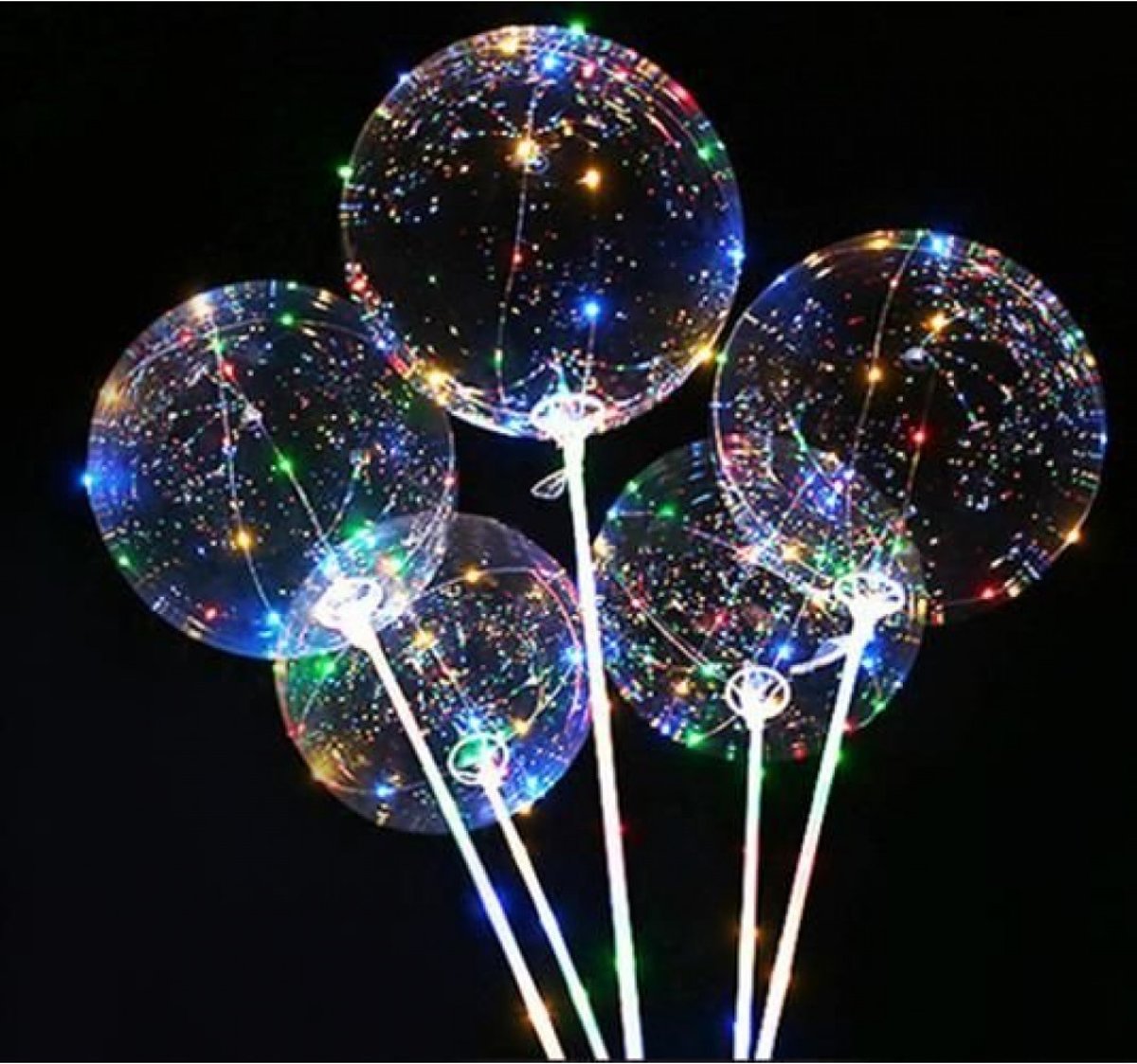 Plastic LED ballon met lange transparante stok  113 cm