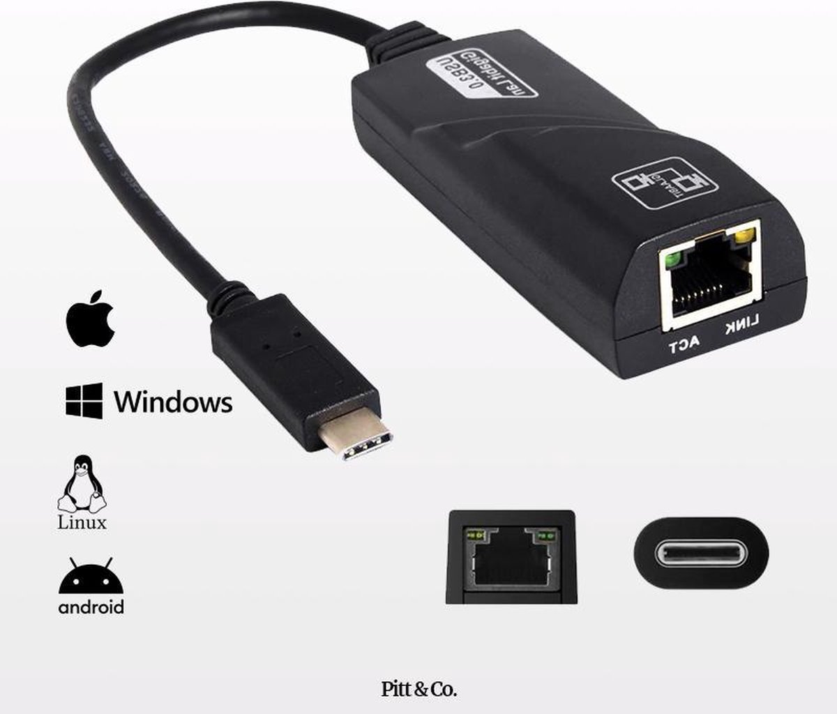 USB-C Ethernet Gigabit Adapter – USB naar internet - 10GB - Fast Gigabit Ethernet Hub - Thunderbolt naar Ethernet - Voor Windows en Apple Mac – Netwerkadapter RJ-45