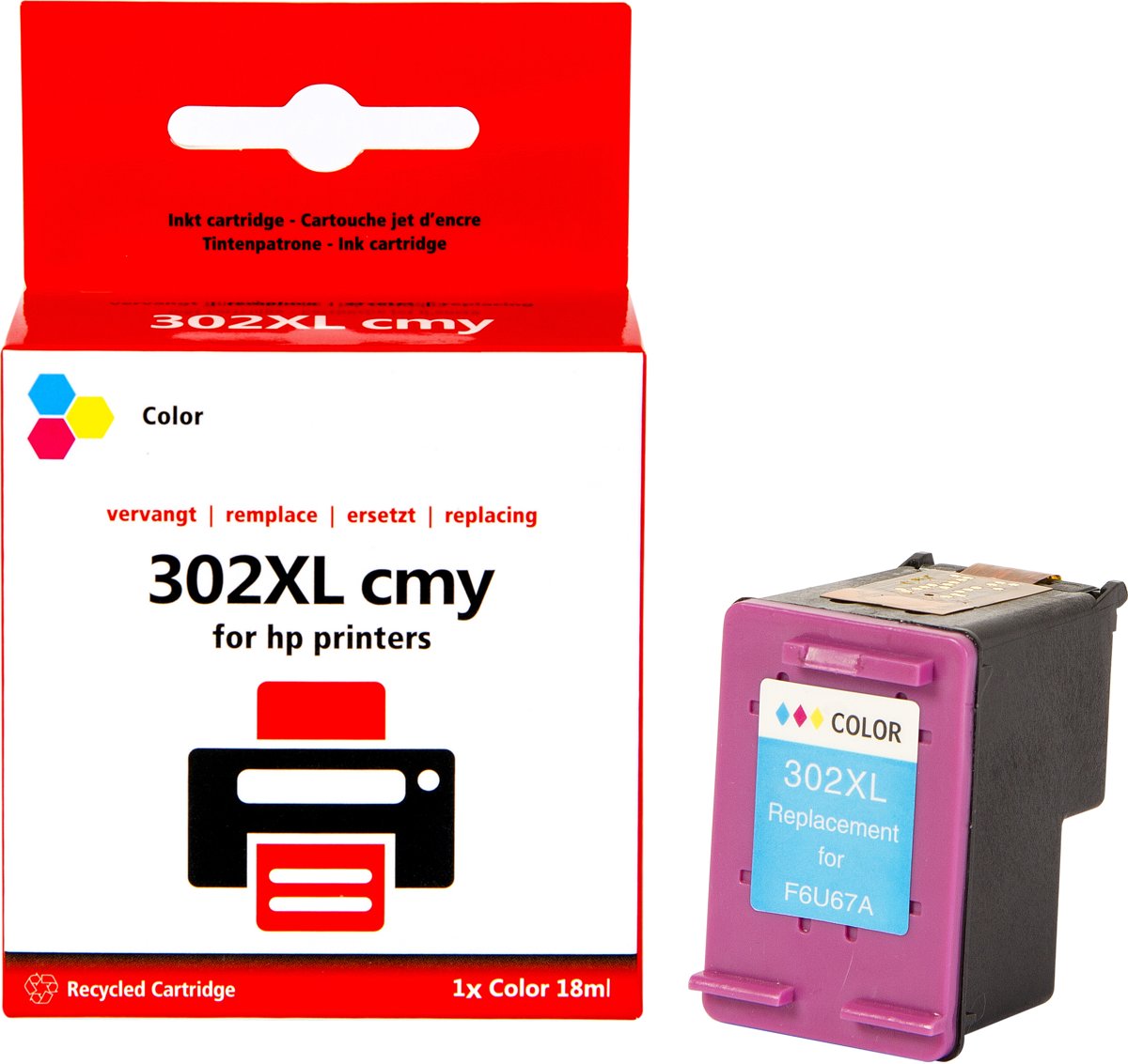 Pixeljet inkcartridge HP 302XL Cyaan, Magenta en Geel