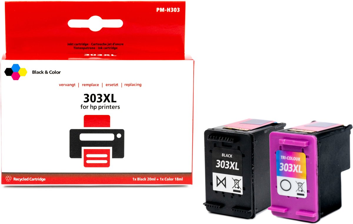 Pixeljet multipack HP 303XL Zwart, Geel, Magenta en Cyaan