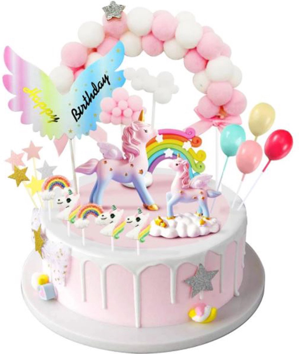 Pixigo® Unicorn Taartdecoratie Set - Eenhoorn Taart Decoratie - Unicorn Cake Topper - Eenhoorn Taarttopper - Unicorn Versiering Happy Birthday