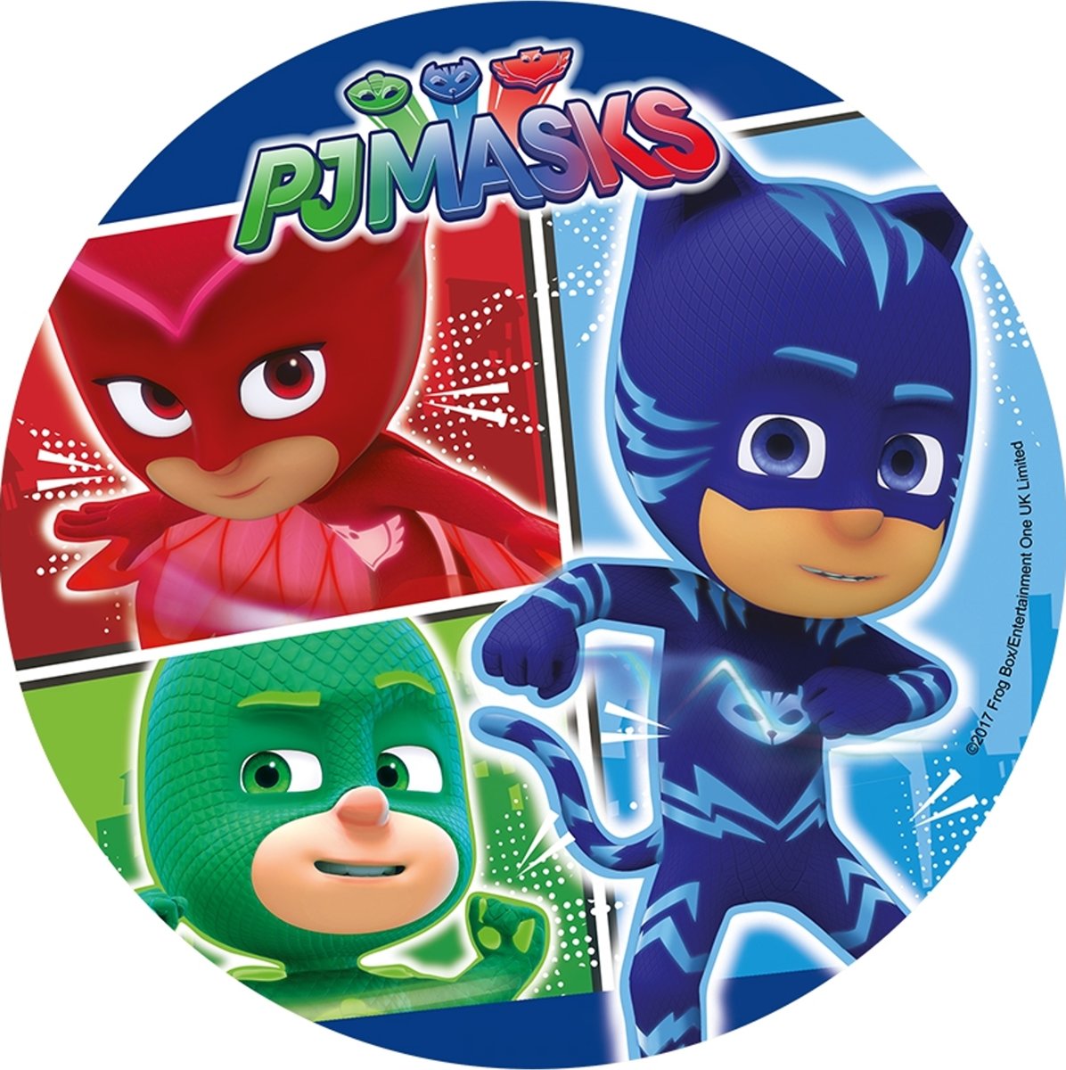 PJ Masks™ eetbare taartschijf 21 cm - Feestdecoratievoorwerp