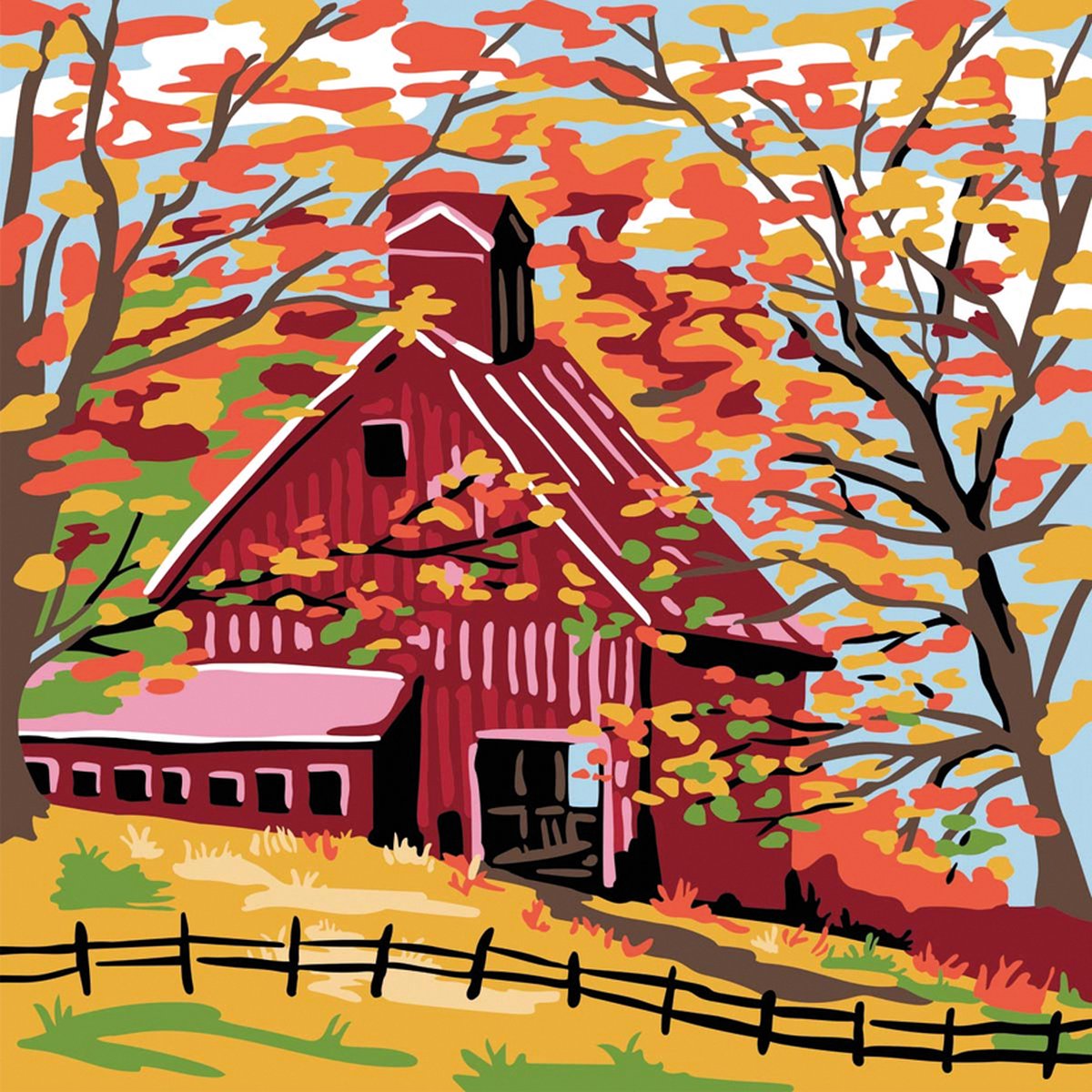 Plaid - Lets paint - Schilderen op nr - 35cm x 35cm - Fall barn