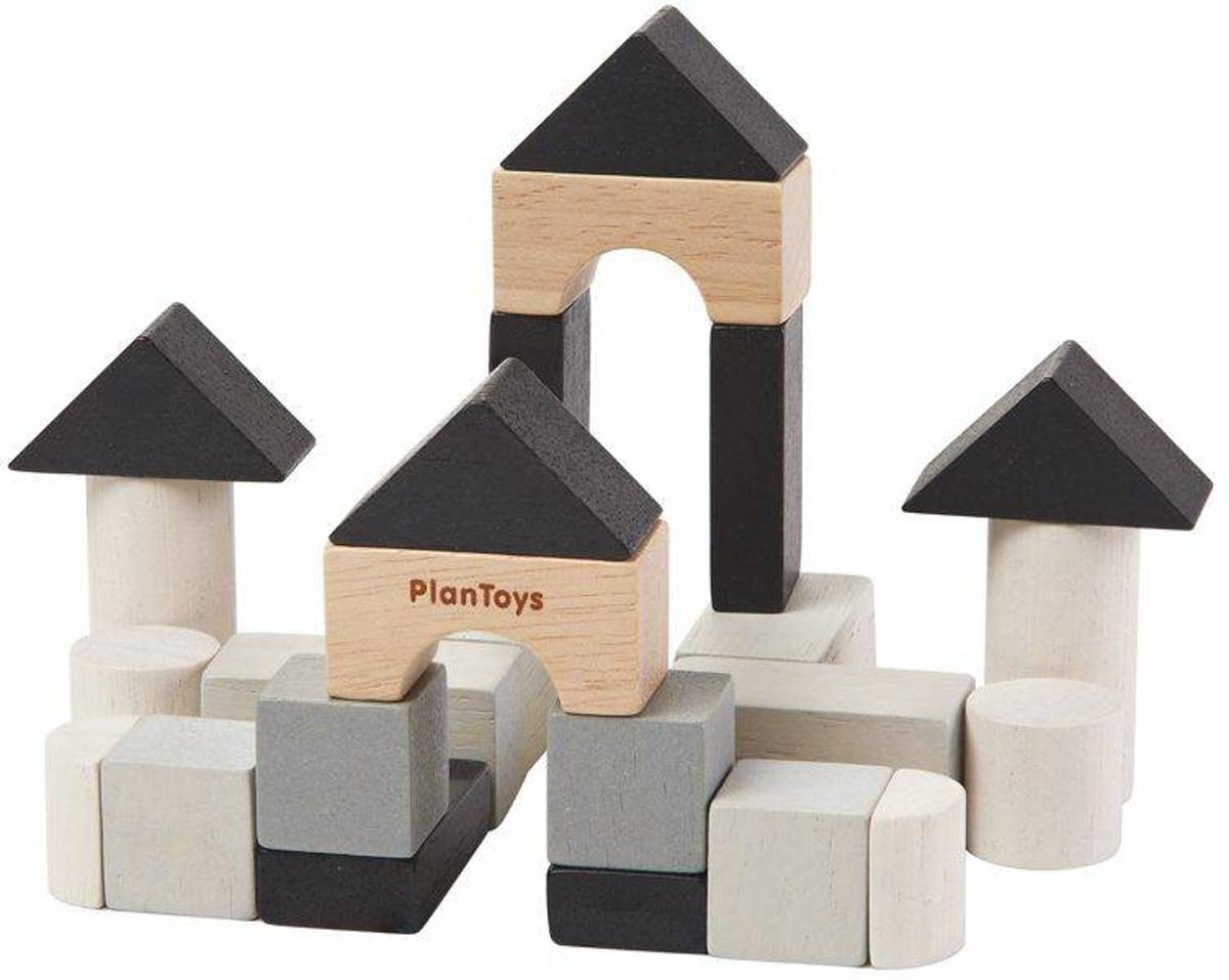 Plan Toys Construction set van blokjes grijs/wit/zwart Mini Plan Toys Construction set