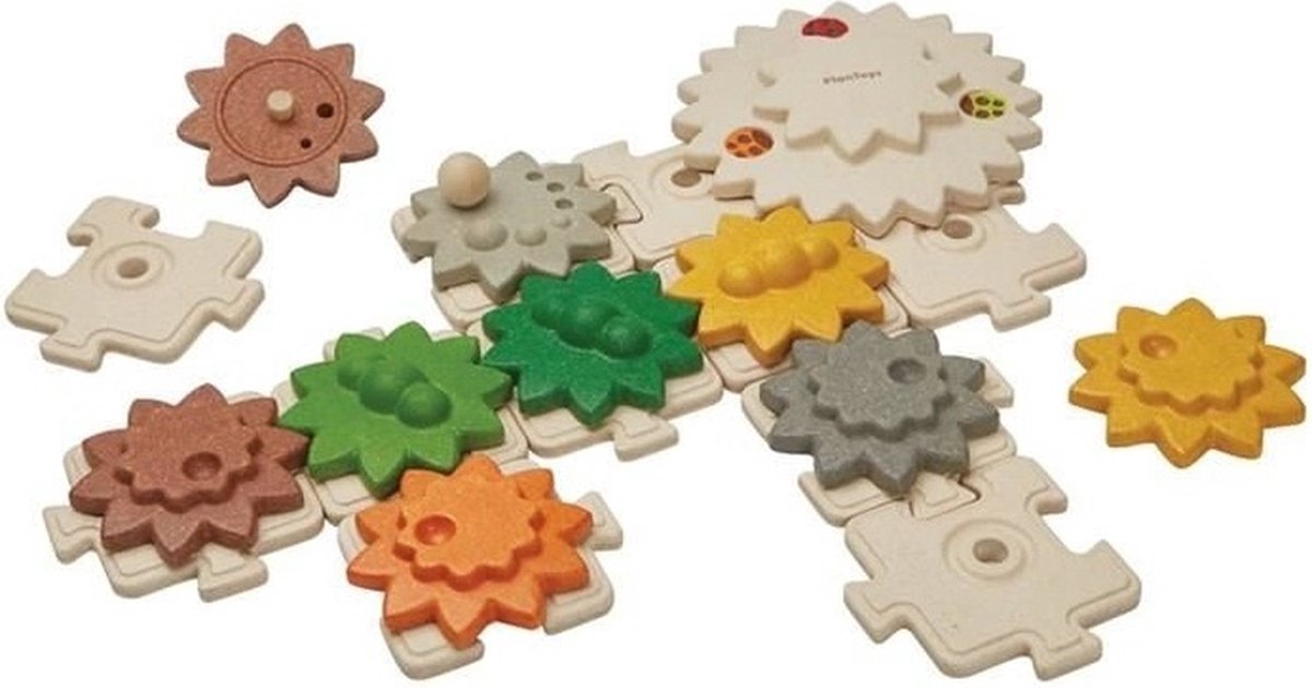 Plan Toys houten puzzel met draaiende tandwielen