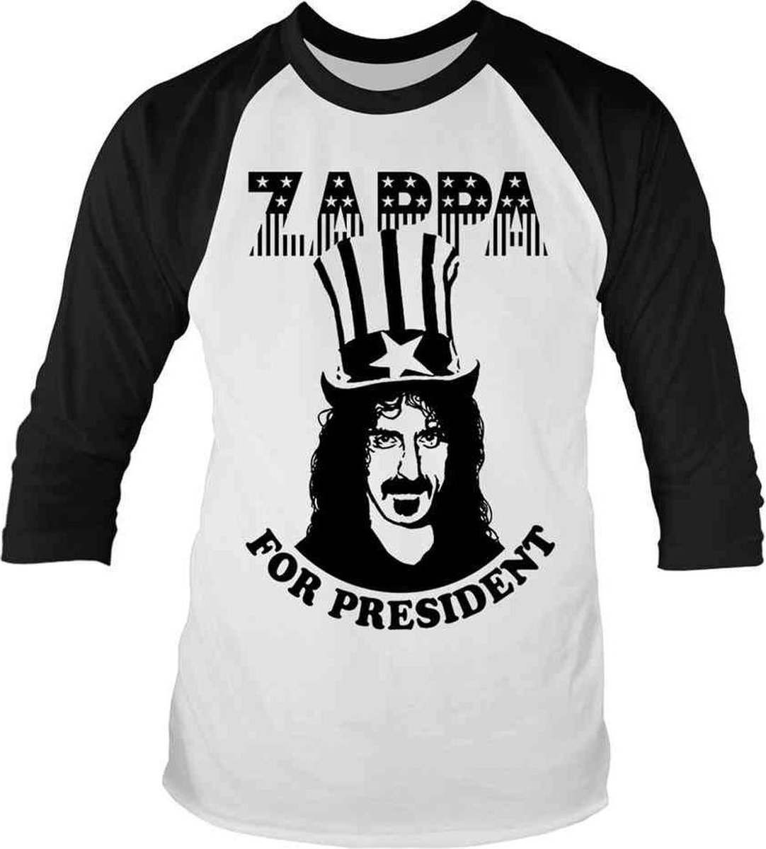 Frank Zappa Raglan top -L- Zappa For President Wit/Zwart