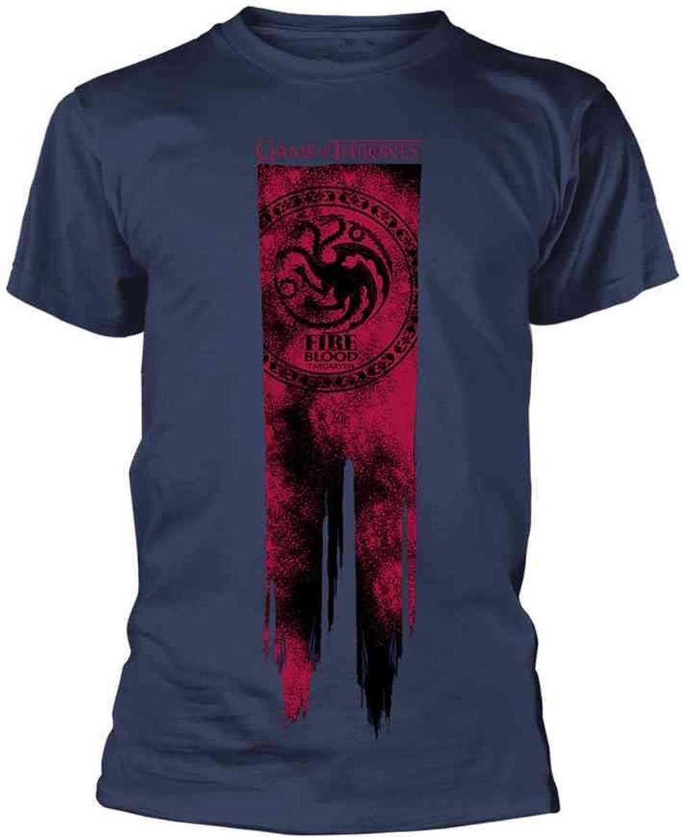 Game Of Thrones Heren Tshirt -L- Targaryen Flag - Fire & Blood Blauw