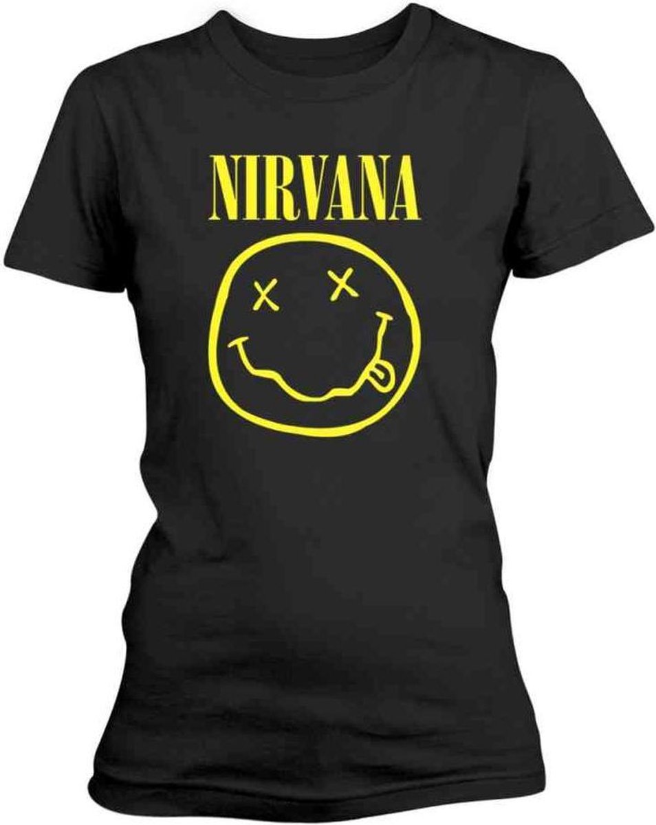 Nirvana Dames Tshirt -L- Smiley Logo Zwart